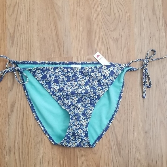 XHILARATION Hipster Blue Floral String Bikini Bottoms Swim Size XL - Picture 2 of 8
